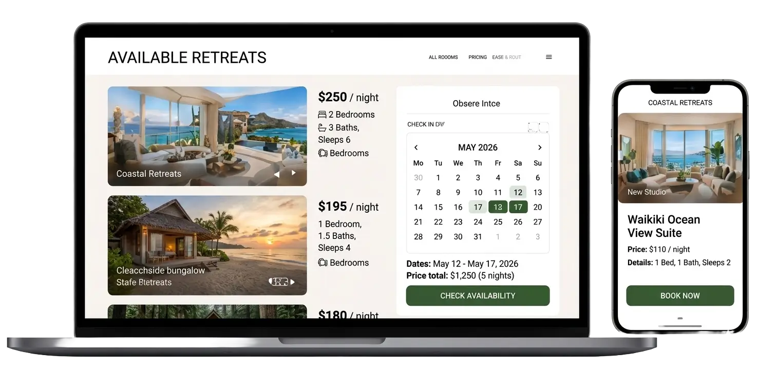 Real-time booking platform interface showcased on a laptop and mobile screen mockup